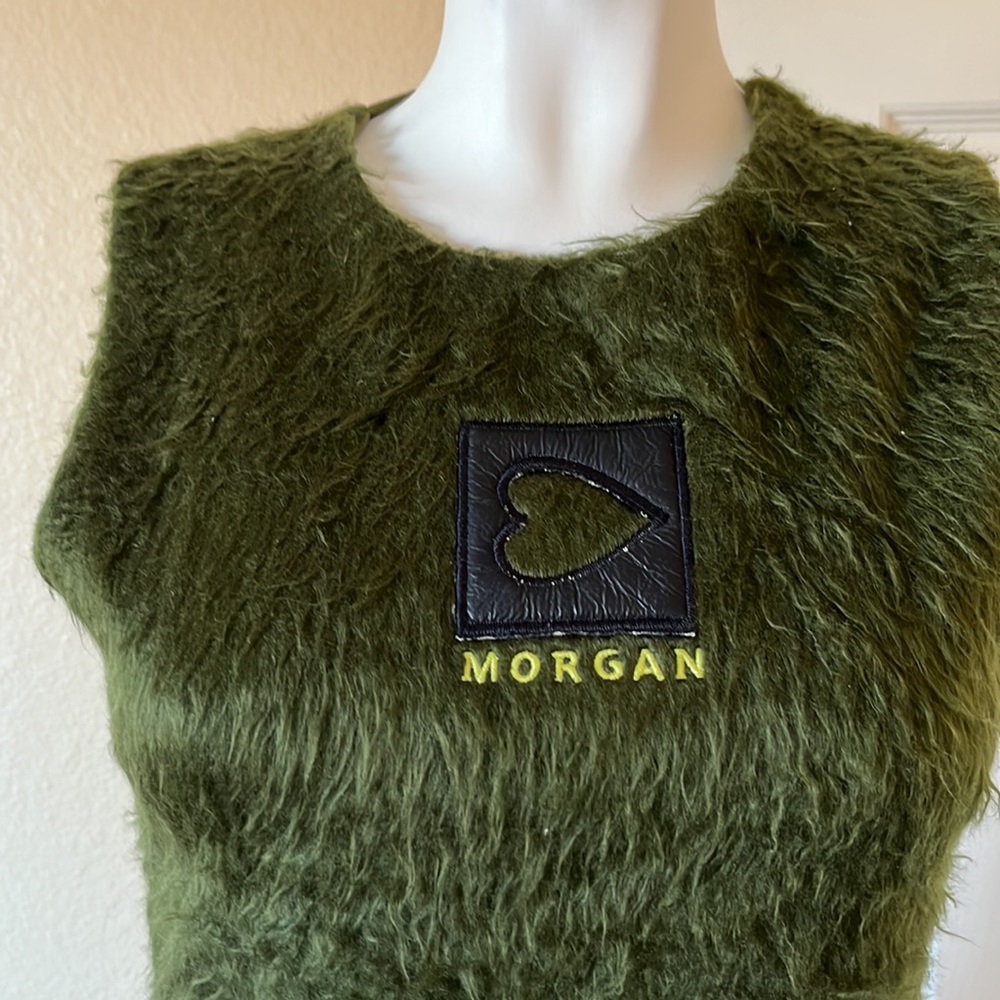 Morgan De Toi fur green tank top, size Small, Made in France - Picture 2 of 8